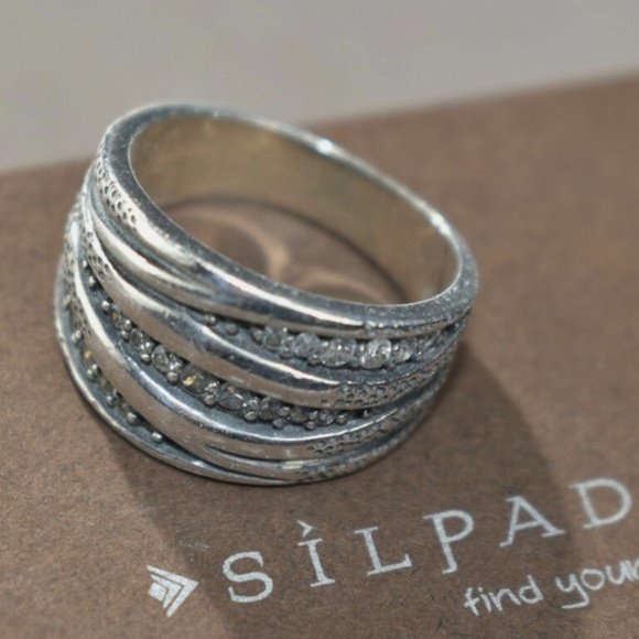 Silpada Organics Ring R2035 Sterling Silver Size 8 Cubic Zirconia CZ 925 Modern - Picture 2 of 3